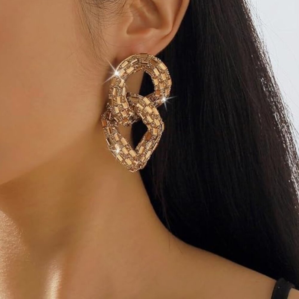Rhinestone Double Chain Earrings
